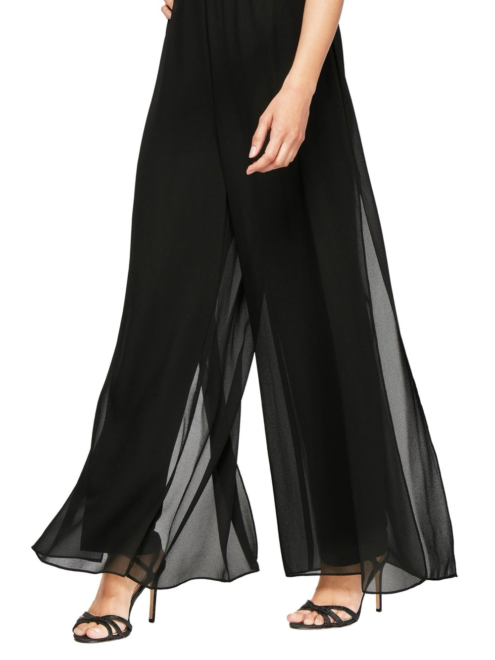 Alex Evenings Black Wide-Leg Sheer Overlay Pants, Dressy size PXL MSRP $99